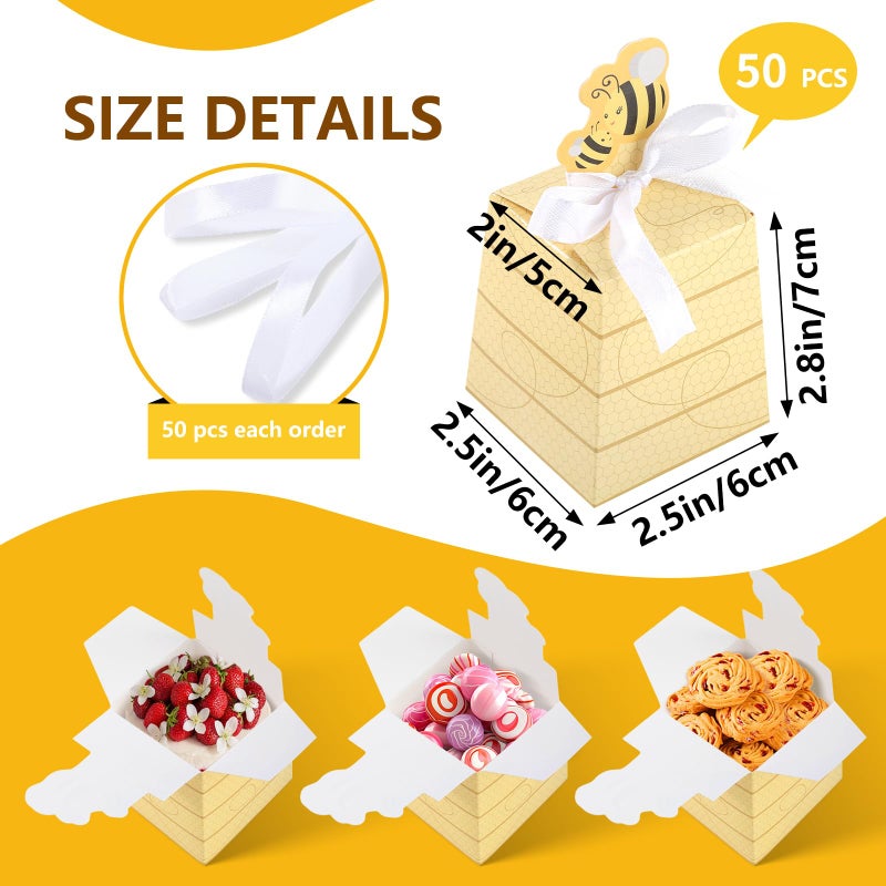 Cyblinia 50 Pack Bee Party Favor Boxes Treat Boxes Paper Beehive Gift Box for Birthday Party Supplies - Image 2